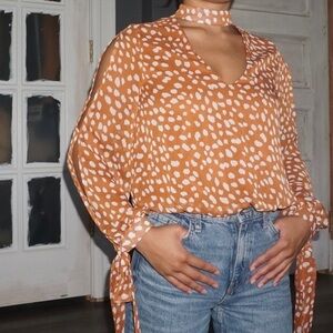 70s Rust Bodysuit w/ Bowtie Cuffs and Cutouts